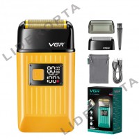 Электробритва VGR V-357 шейвер GOLD, двойное лезвие, 2 насадки, выдвижной триммер, IPX6, LED display 